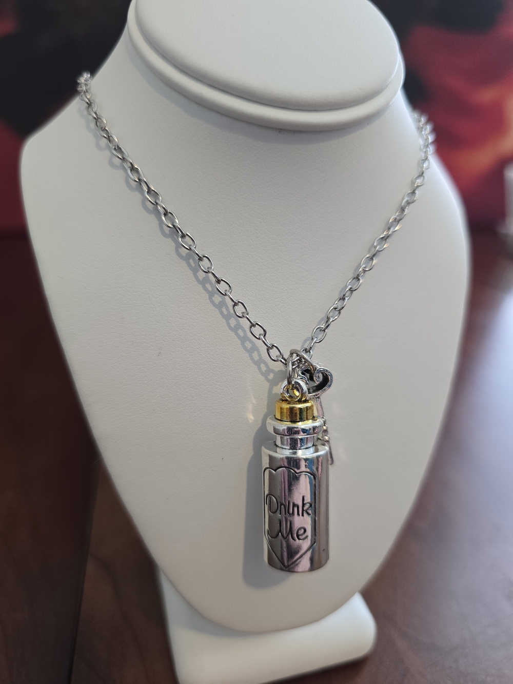 Alice in Wonderland NEW Silver and Gold 'Drink Me' Bottle Pendant Necklace